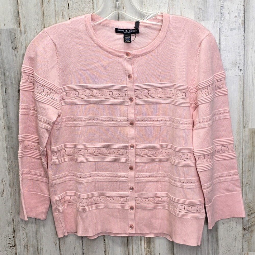 NWT Cable & Gauge Pastel Pink Cardigan Sweater Petite M Cottagecore Coquette